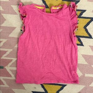 Boden Vibrant Pink Pom-Pom Sleeve Top